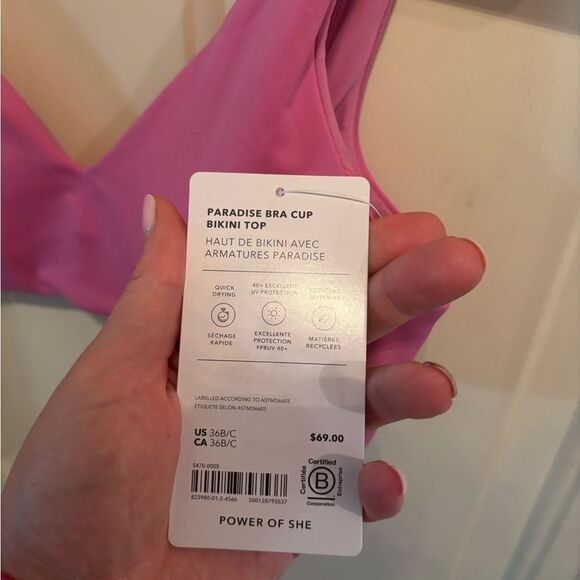Athleta Pink V-Neck Sports Bra- Swim Top size 36 B/C - Picture 5 of 7